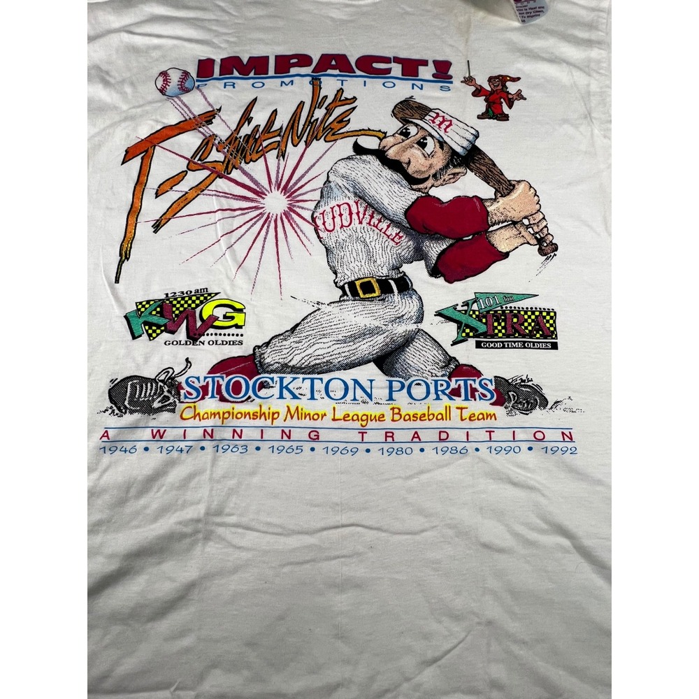 Vintage Stockton Ports Minor League Baseball T-Shirt Cotton Republic White XL - Picture 2 of 7